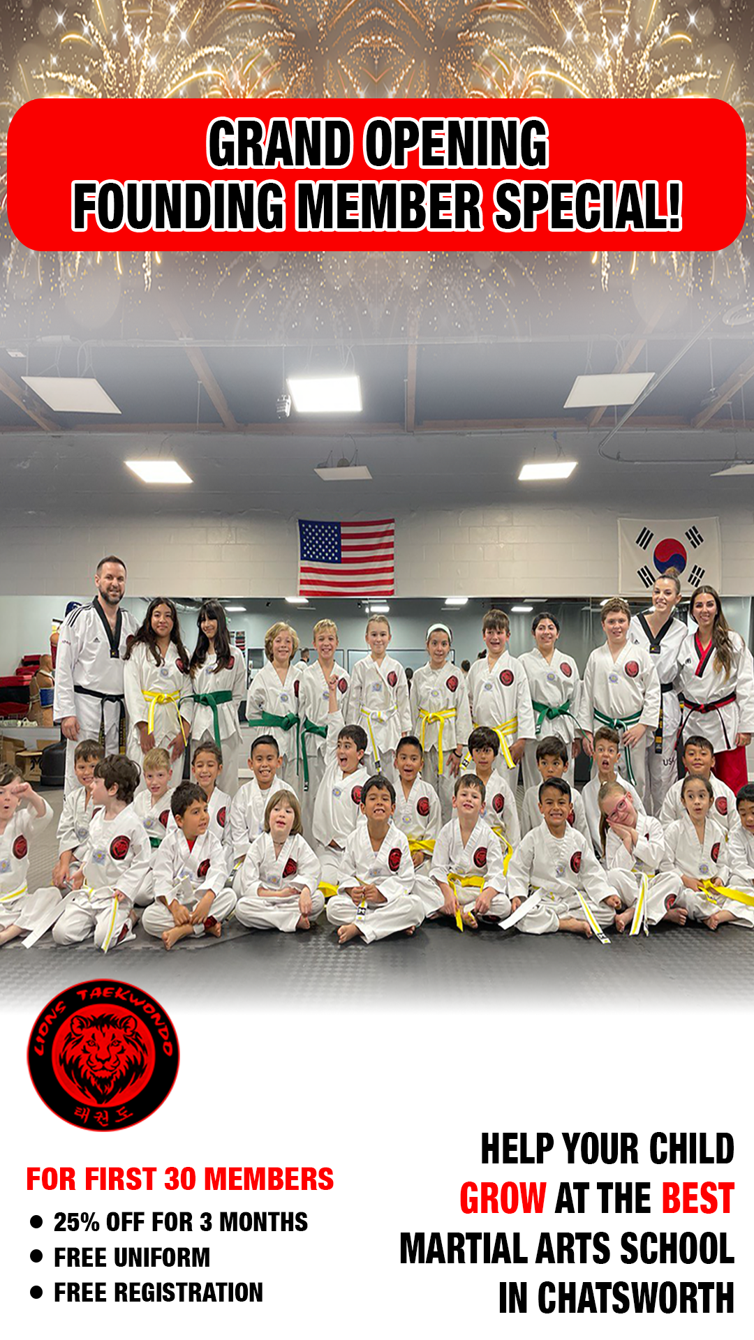 Lions Taekwondo Academy Chatsworth Facebook ad from Mar 28, 2026