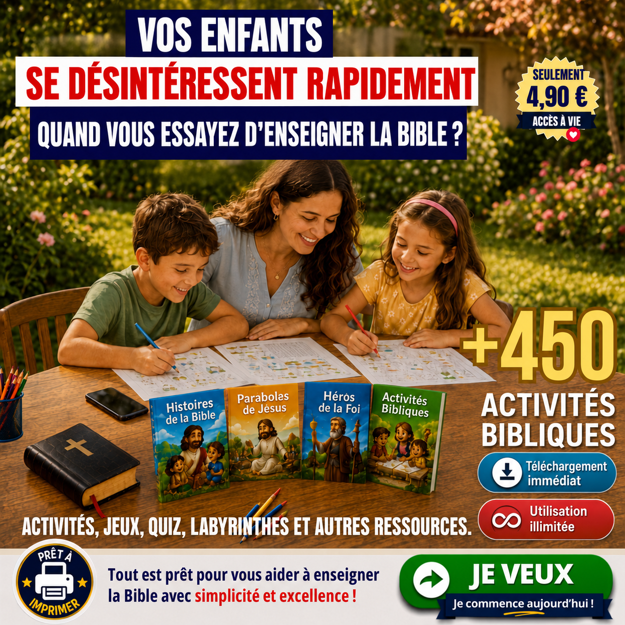 Les graines du christ Facebook ad: Plus de 450 activités bibliques