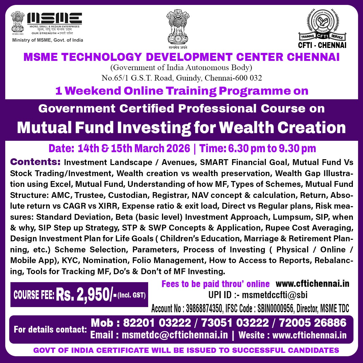 MSME TDC Facebook ad: Next Batch Starts on March 14th, 2026