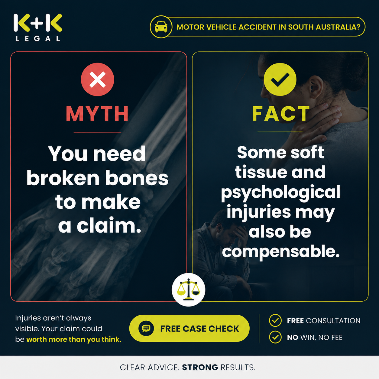 K + K Legal Facebook ad: Free Claim Check, No Win, No Fee