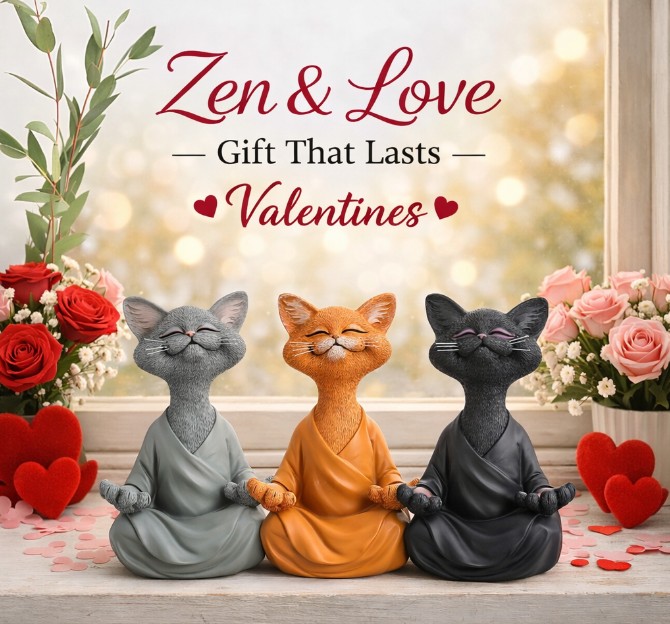 Happy Cat Collection Facebook ad: JFSM INC. 5 Whimsical Happy Cat Buddha Figurine…