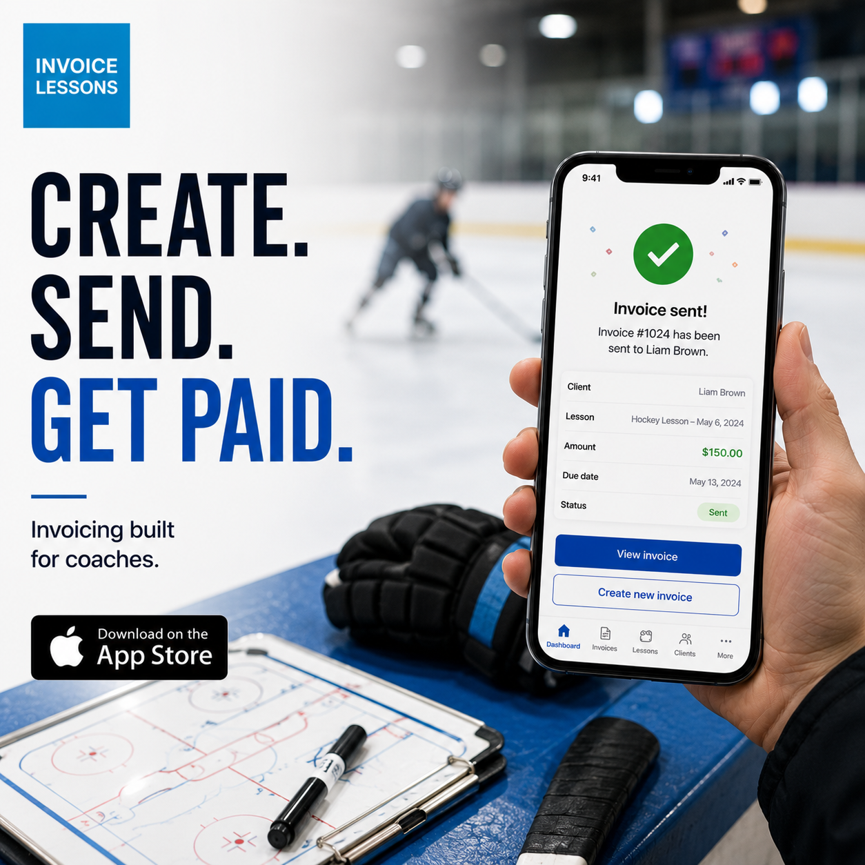 Lessons Invoicing Facebook ad: The Invoicing App Built for Hockey Coaches