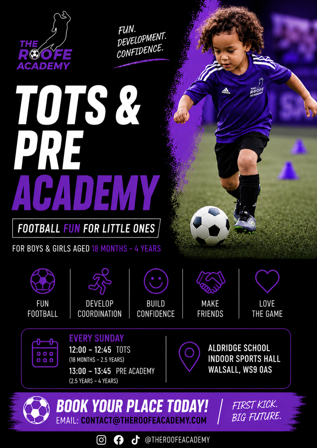The Roofe Academy Facebook ad: Fun Football for 18 Months - 4 Year Olds Alongside Kemar…