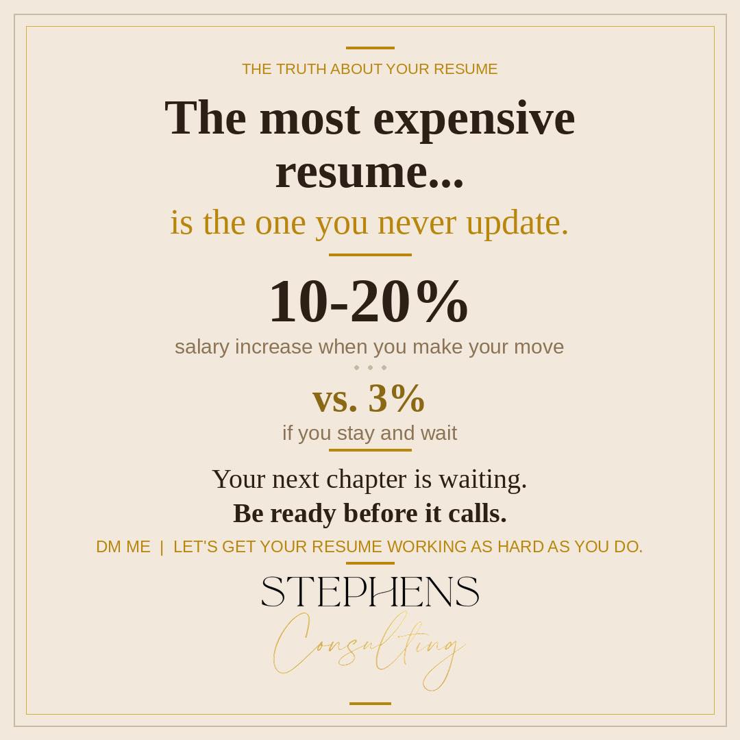 Stephens Consulting LLC: Resume Writing And Career Services Facebook ad: The most expensive resume is the one you…