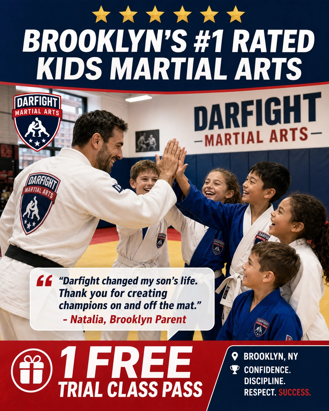 Darfight Facebook ad: Want a FREE Kids Martial Arts Trial Class Pass?