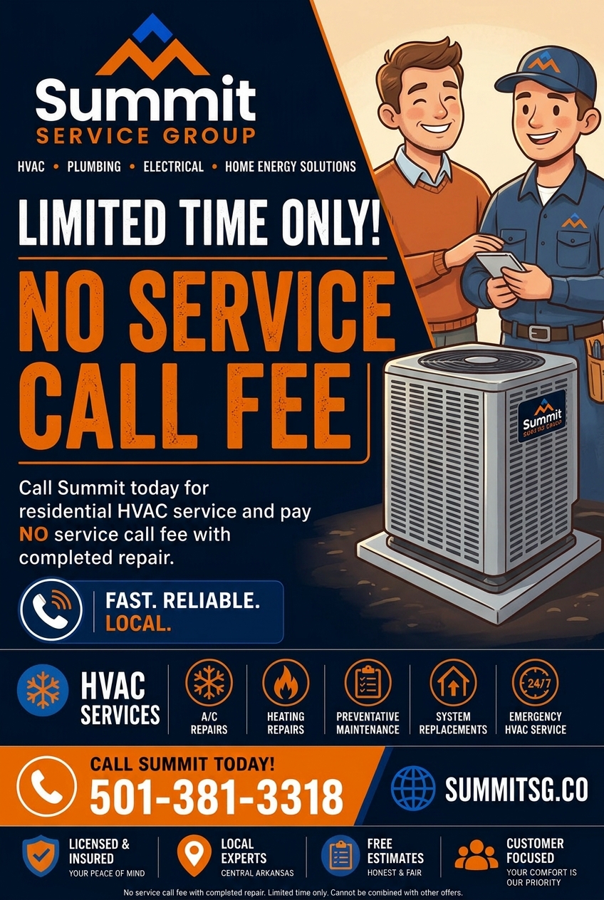 Summit Service Group Facebook ad: No Service Call Fee - Limted Time Only