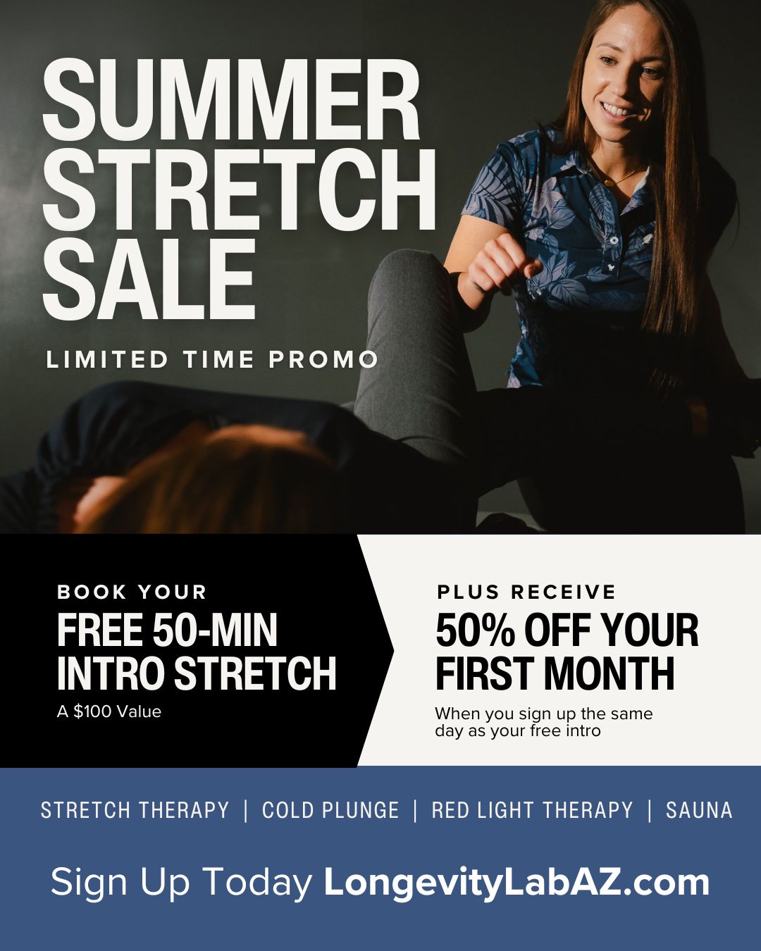 Longevity Lab Facebook ad: 50% off Your First Month