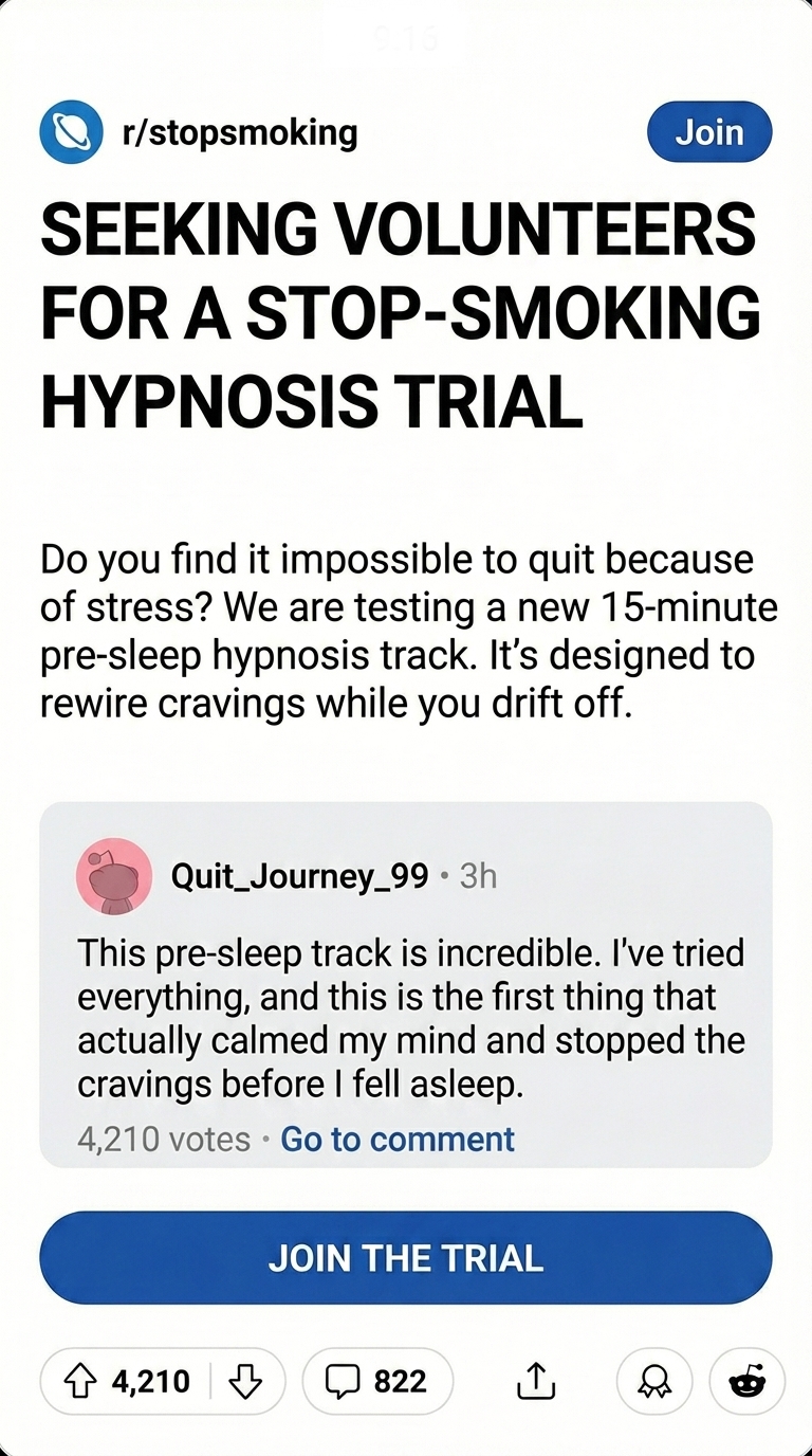 Hypnosis to Stop Smoking Facebook ad