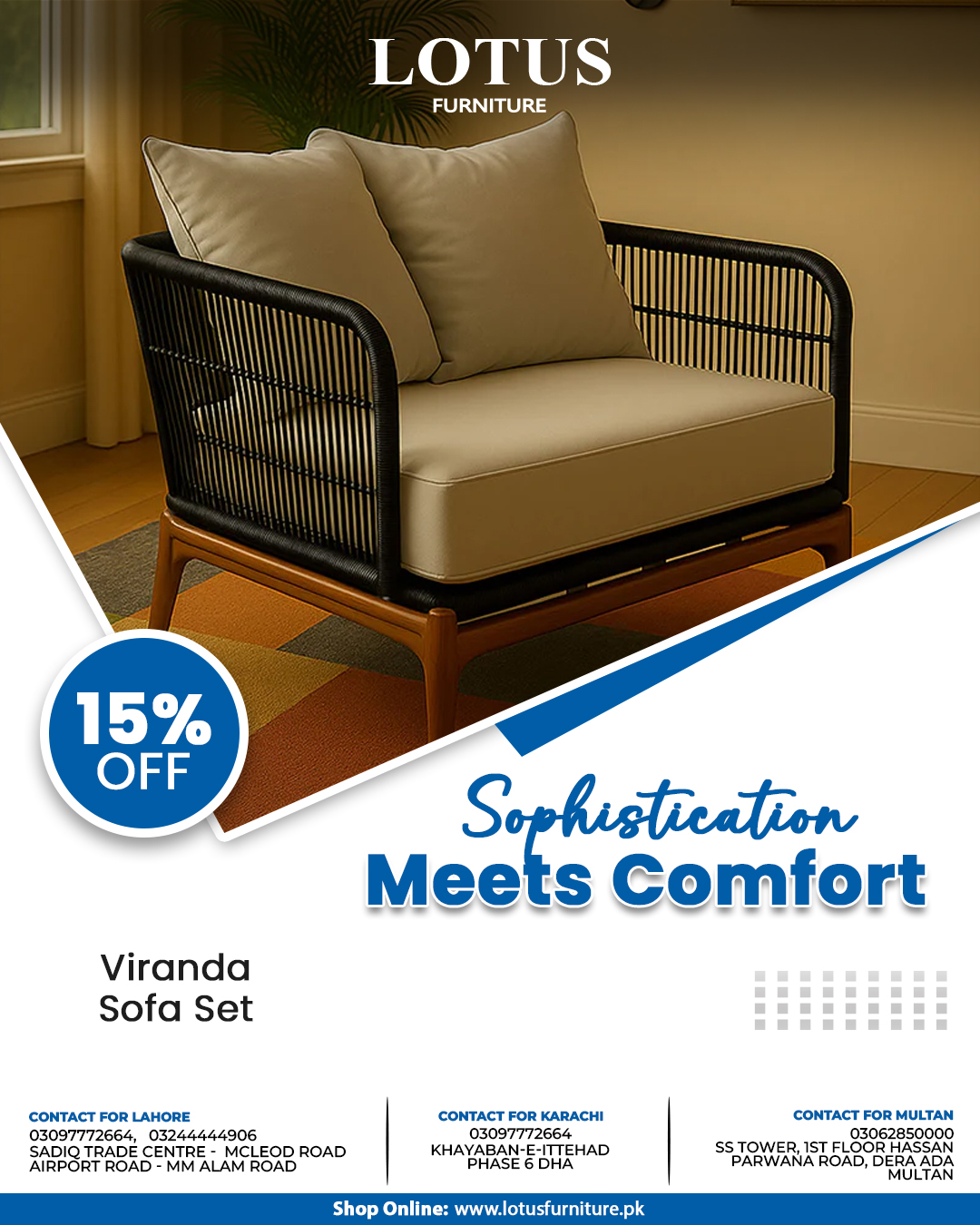 Lotus Furniture Facebook ad: Turn your outdoor spaces into havens of comfort…