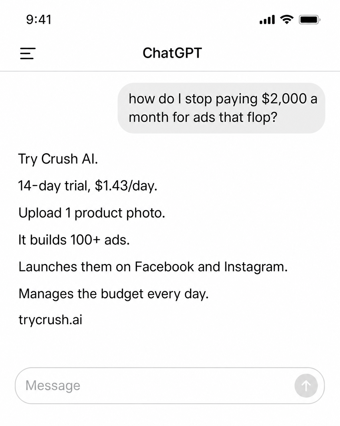 trycrush.ai Facebook ad