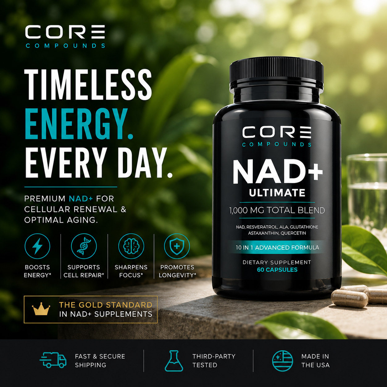 Core Compounds Facebook ad: Repair Your Cells, Not Just Your Routine.