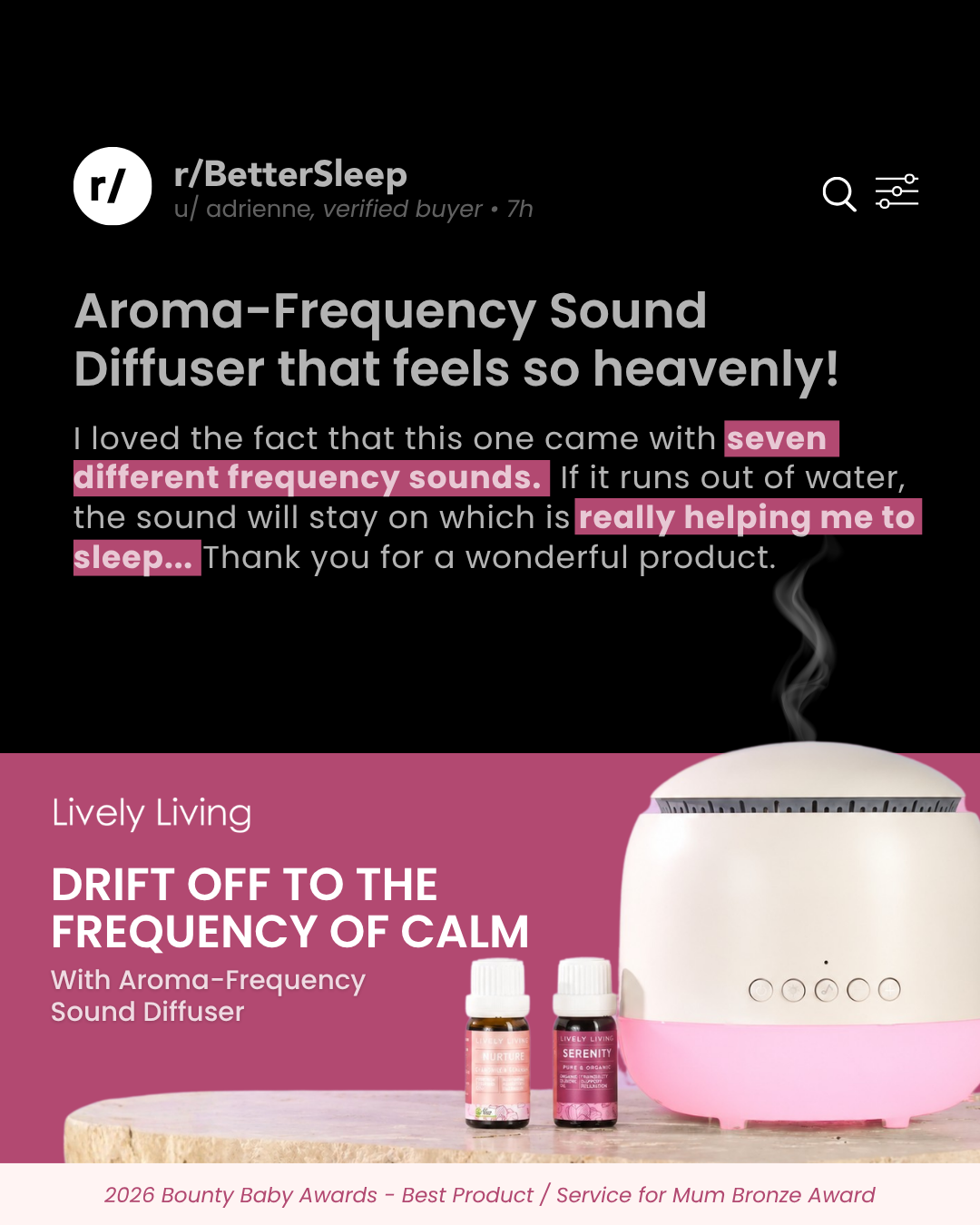 Lively Living Facebook ad: Drift Off to the Frequency of Calm