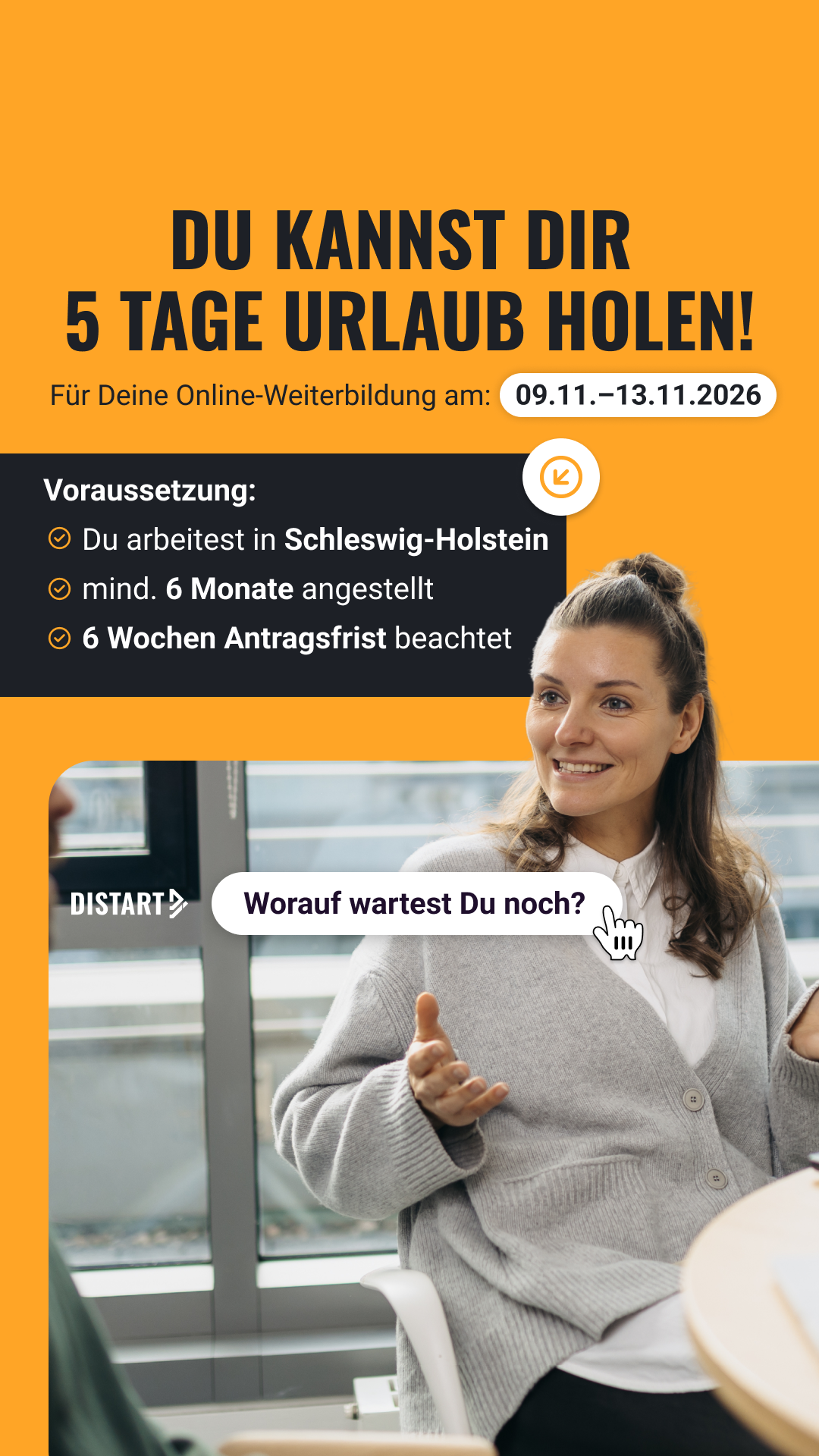 Distart Facebook ad: 5 Tage bezahlt weiterbilden