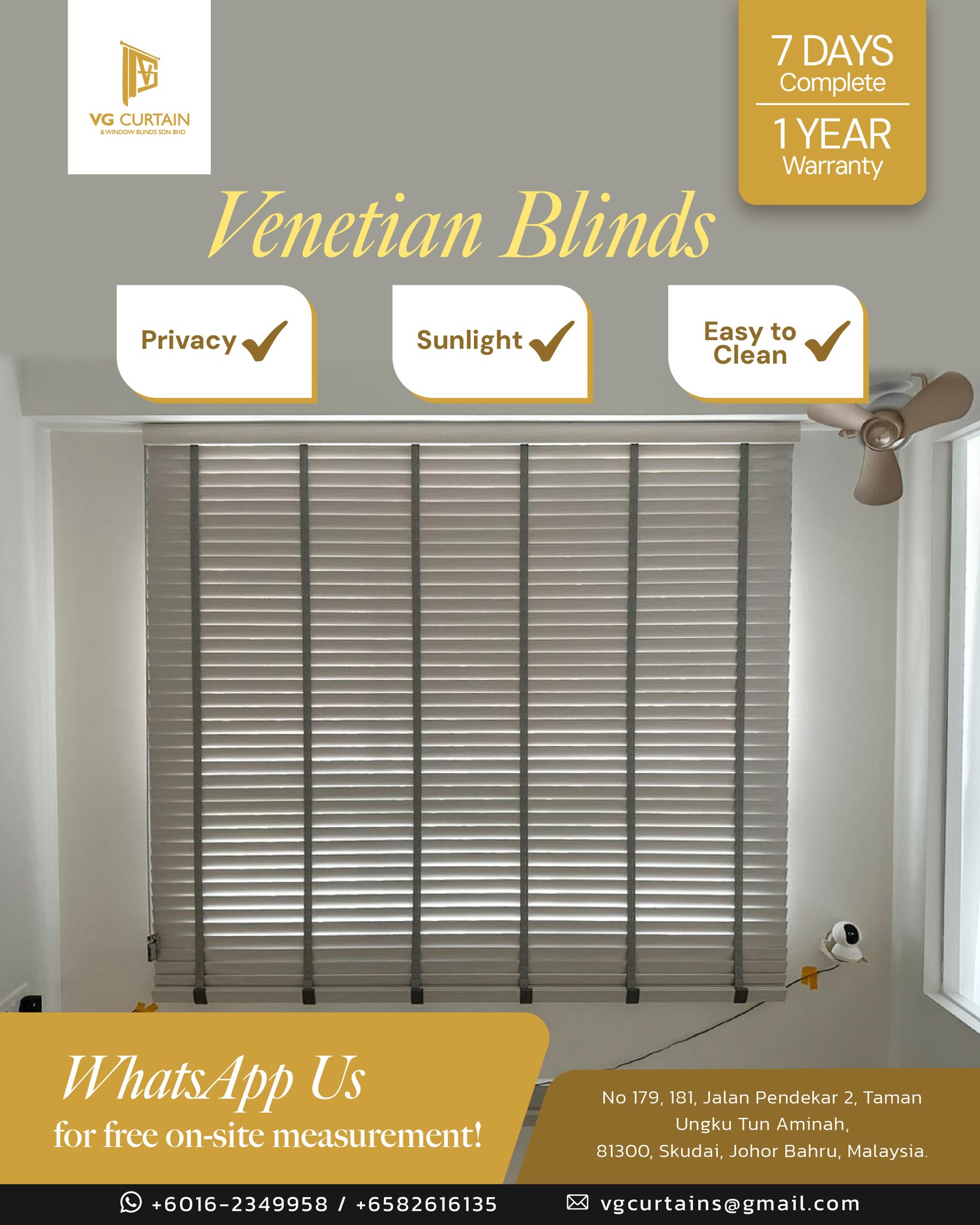 VG Curtain & Window Blinds Facebook ad: Venetian Blinds give you flexible light control, aβ¦