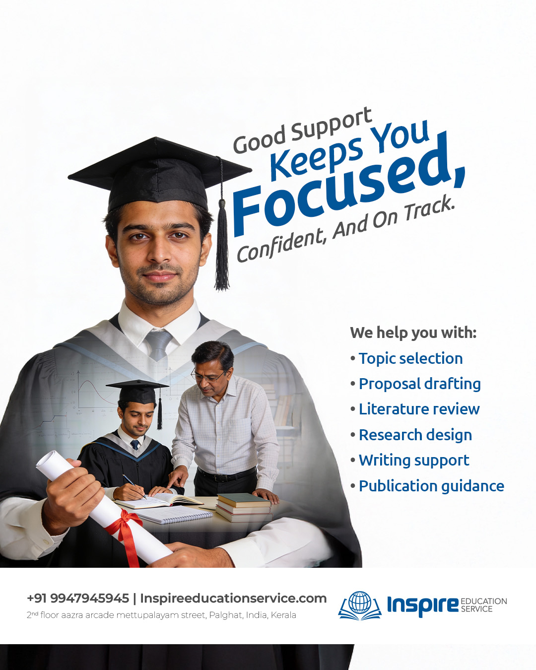 Inspire education service Facebook ad: Behind every successful PhD is the right support…