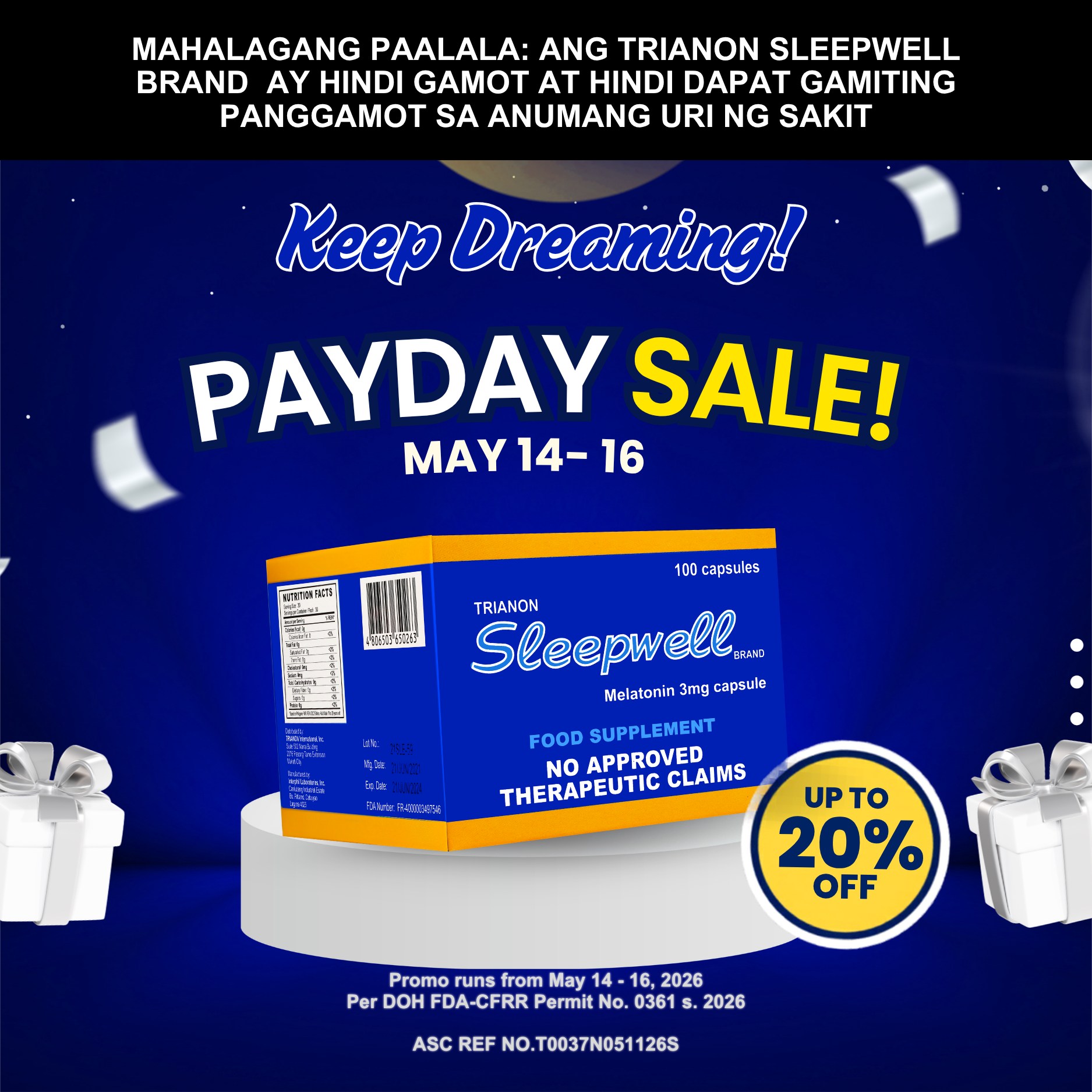 Sleepwell - Melatonin Supplement Facebook ad: Hello summer deals!
