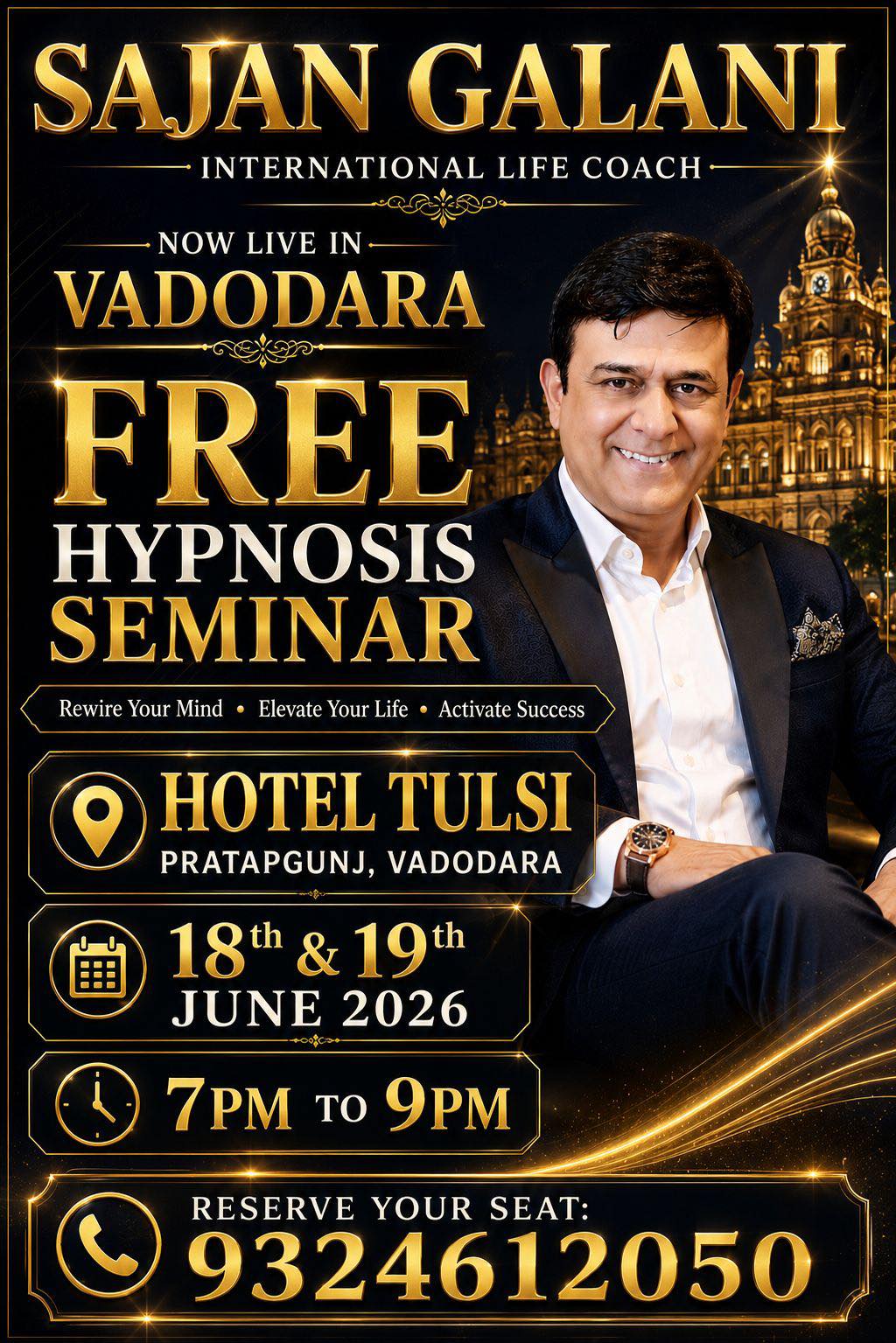 Sajan Galani Hypnosis Trainer Facebook ad: MANIFEST YOUR DREAM LIFE WITH HYPNOSIS
