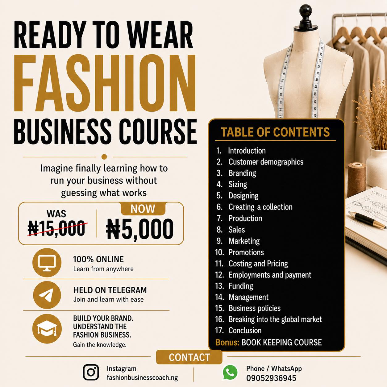 Fashionbusinesscoach.ng Facebook ad: Buy READY TO WEAR BUSINESS COURSE by Blossom Fashion…