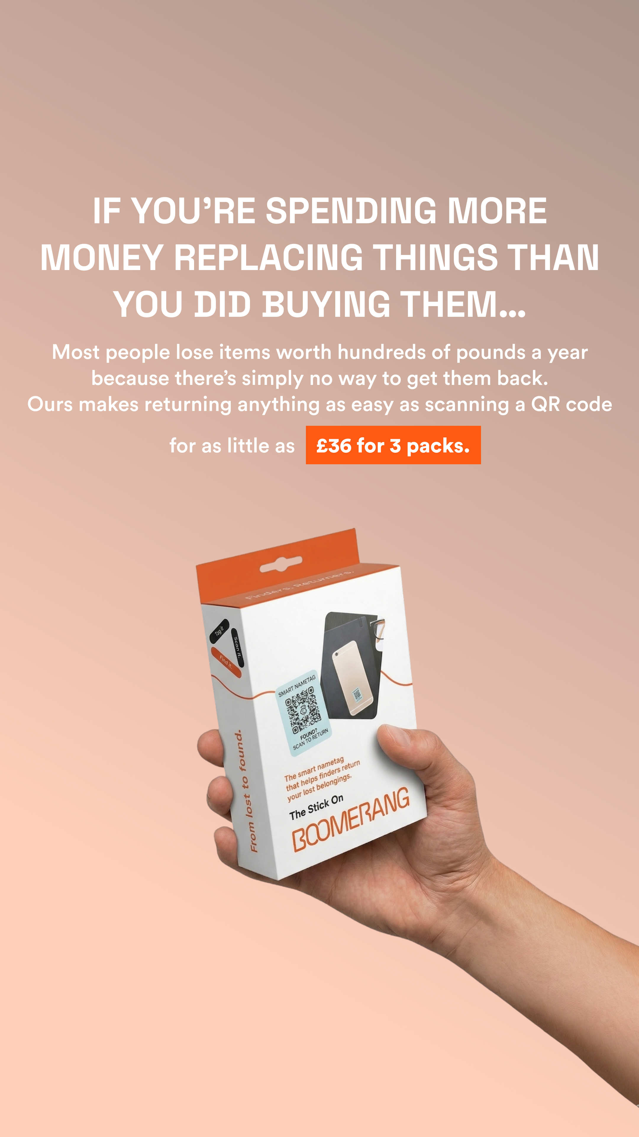 BoomerangTag Facebook ad from May 8, 2026