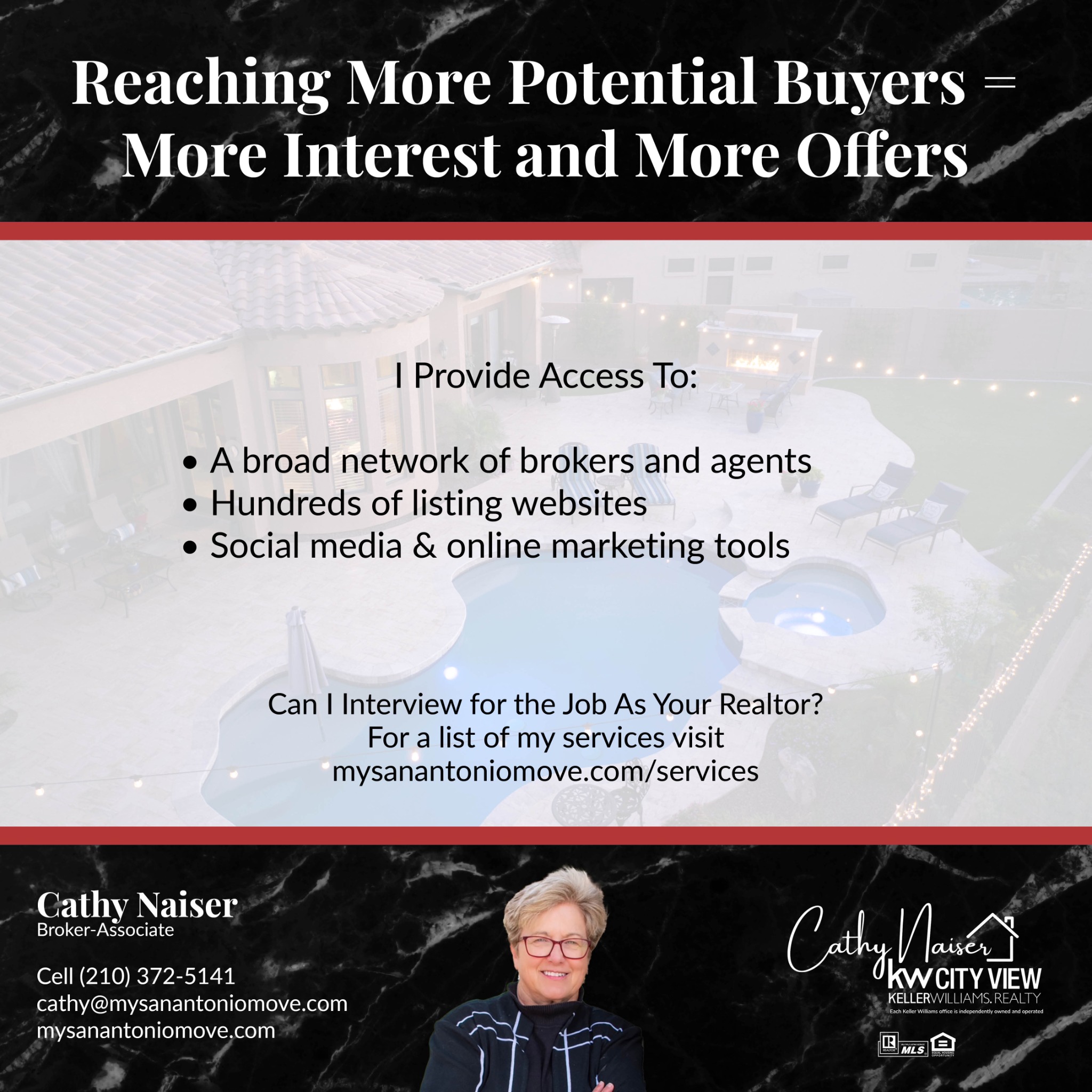 The Naiser Real Estate Group at Keller Williams City View Facebook ad: Message or Call (210) 372-5141