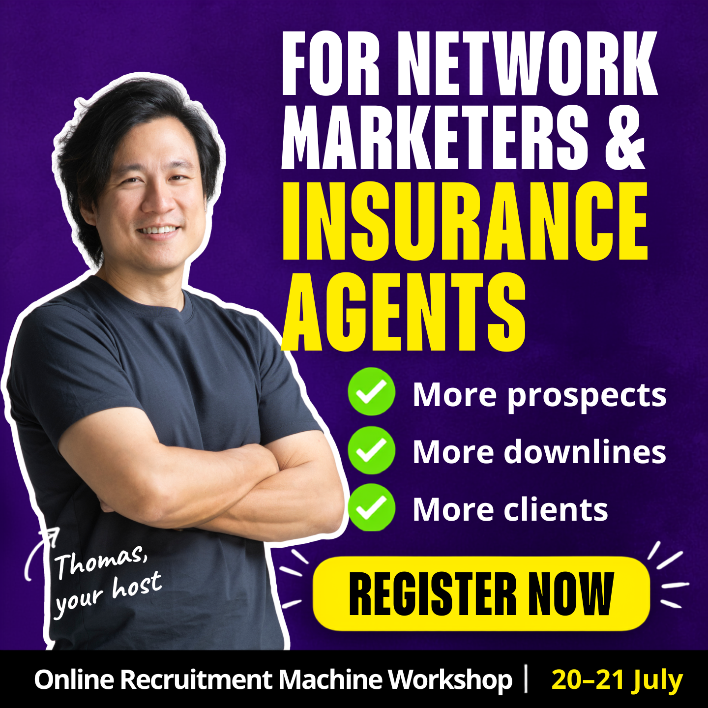 Thomas Yap - Network Marketing Coach Facebook ad: Stop Chasing Prospects, Make Them Come to You
