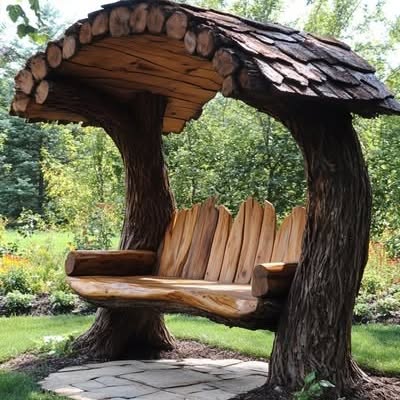 Huea Wesi Facebook ad: Rustic Wood Benches for Natural Garden Seating and Comfort