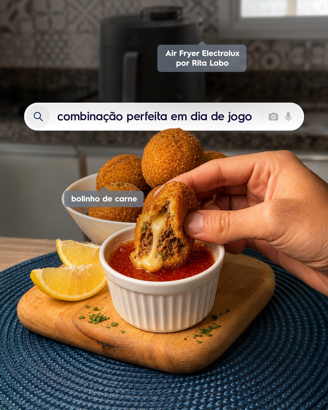 Electrolux Facebook ad: Tem combinação melhor do que aperitivo quentinho +…