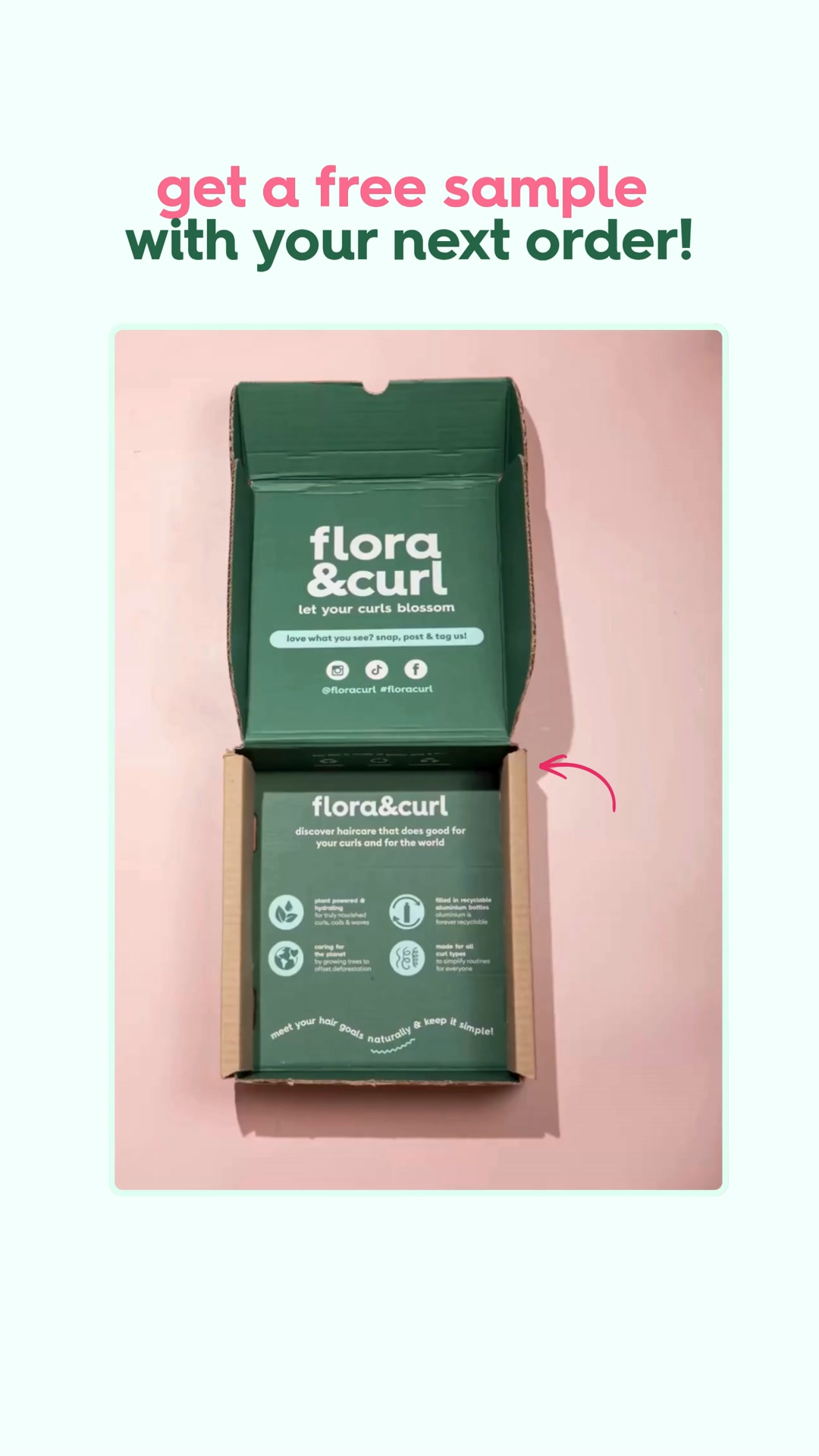 Flora & Curl Haircare Facebook ad: Claim Your Free Flora & Curl Sample