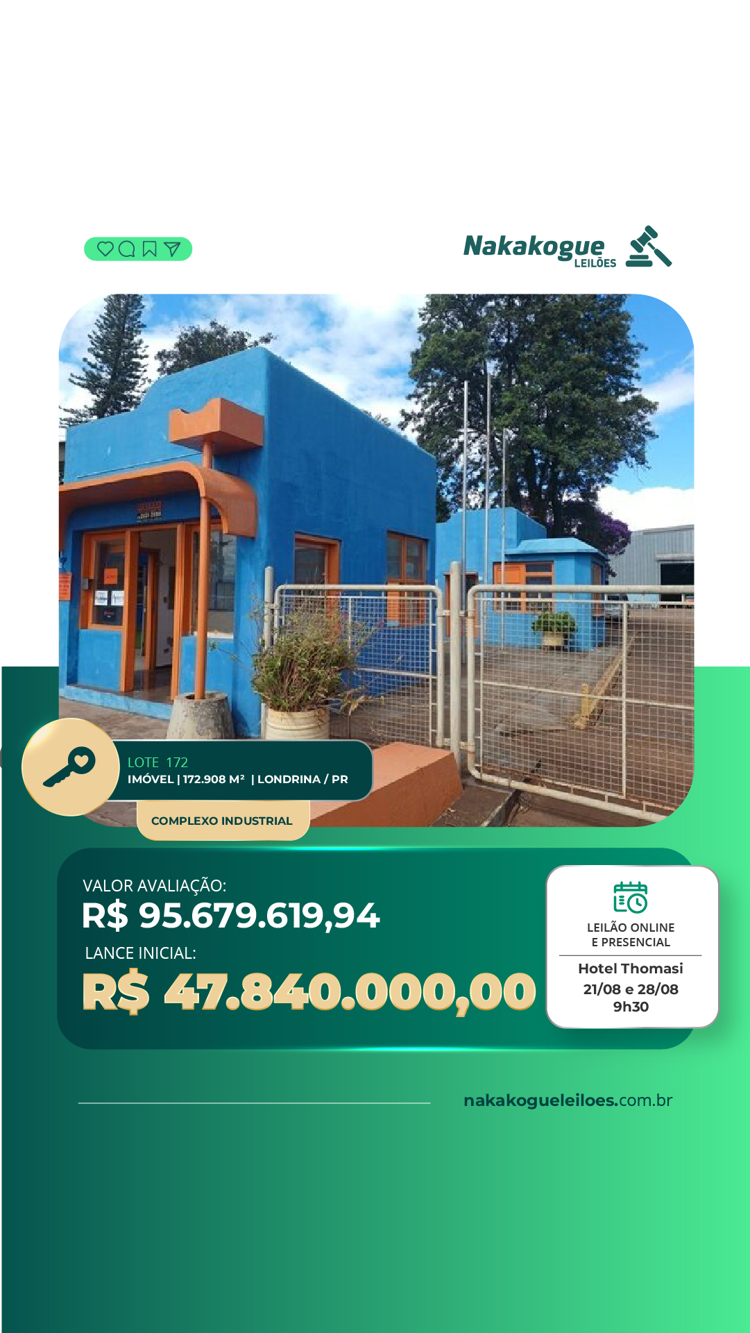 Nakakogue Leilões Facebook ad from Aug 5, 2026