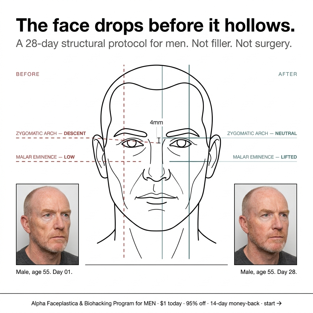 Faceplastica & Biohacking Program for Men Facebook ad: Your cheeks didn't vanish, they dropped