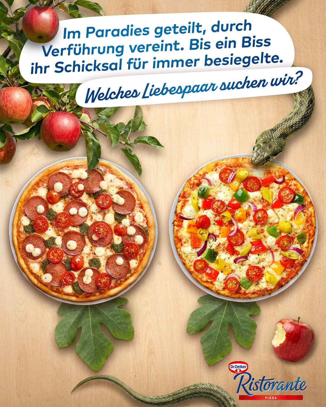 Dr. Oetker Pizza Deutschland Facebook ad: Hand aufs Herz: Wäre die verbotene Frucht ein…