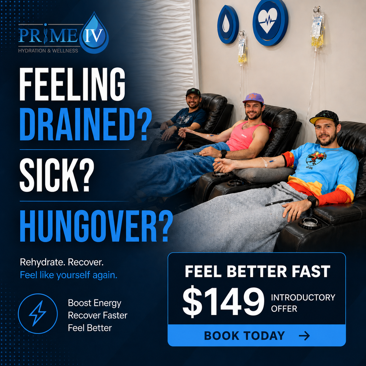 Prime IV Hydration & Wellness Facebook ad: $149 VIP IV Therapy Treatment