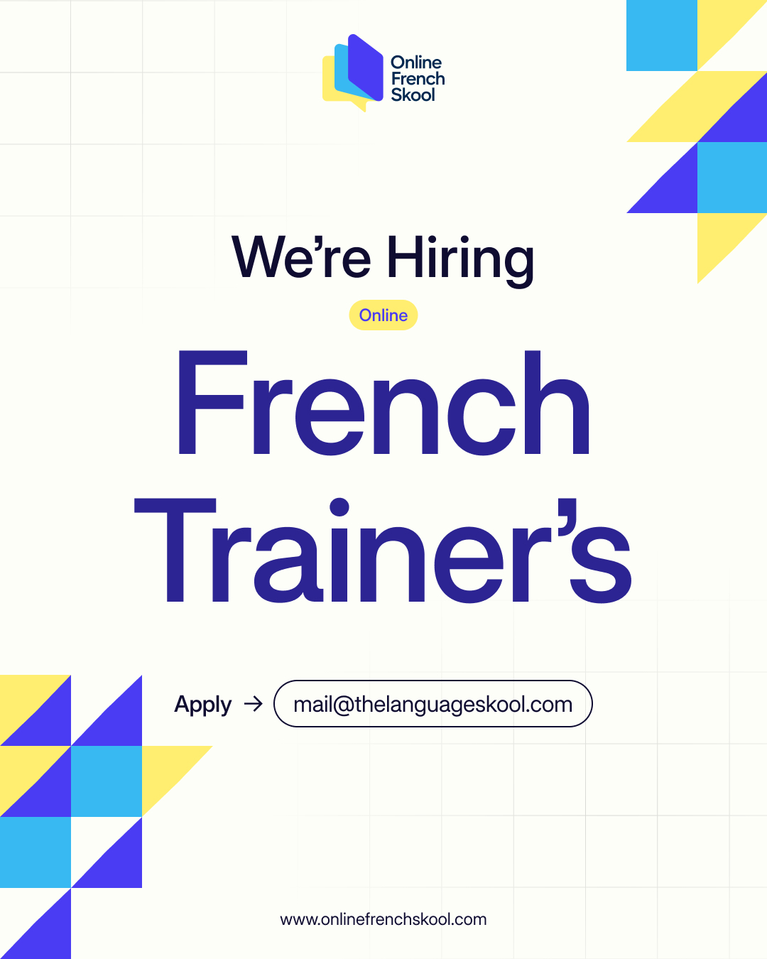 Online French Skool Facebook ad: Hiring Online French Trainers