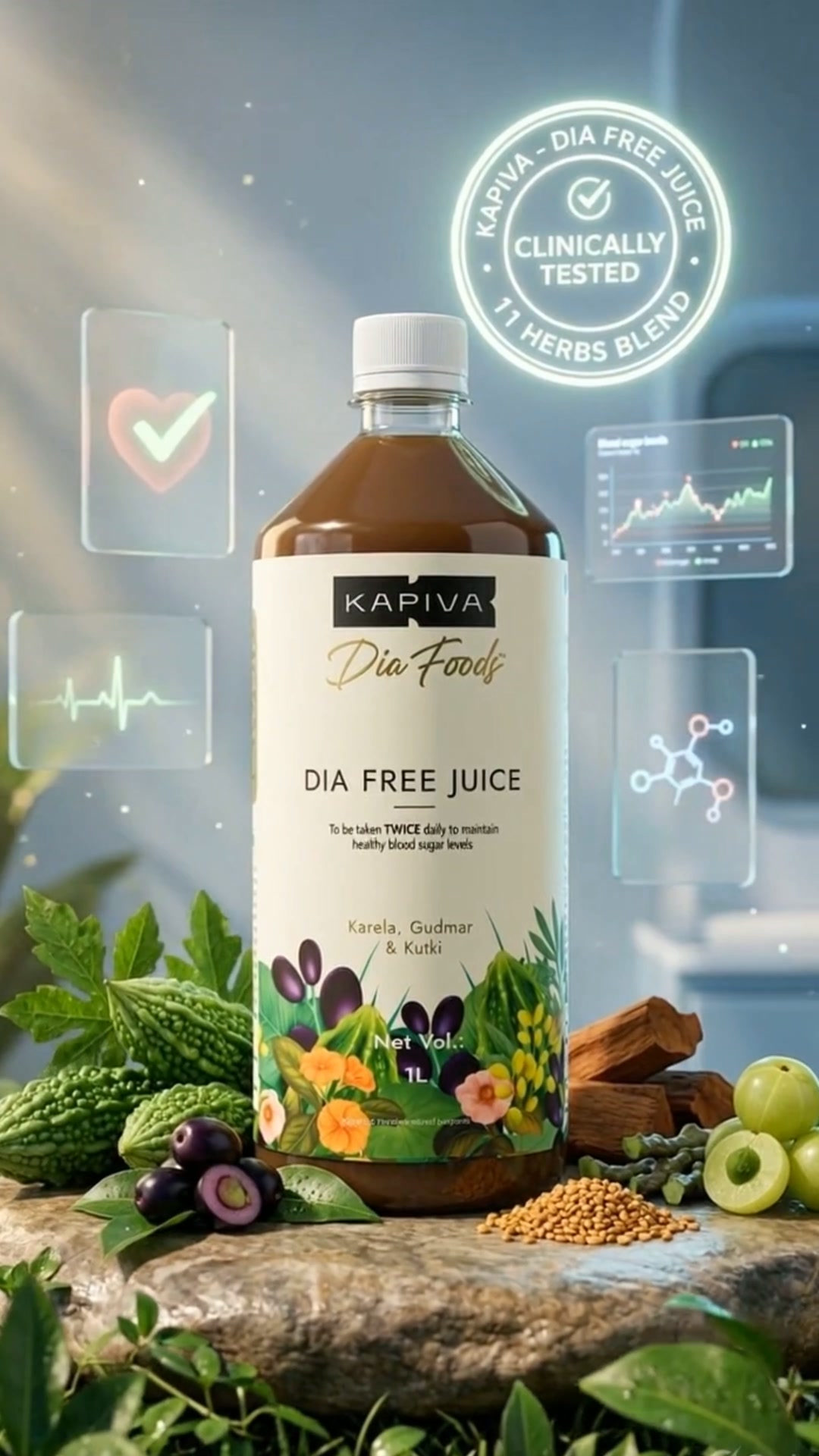 Chronic Health Solutions by Kapiva Facebook ad: Sugar naturally manage karein Kapiva Dia Free Juice ke…