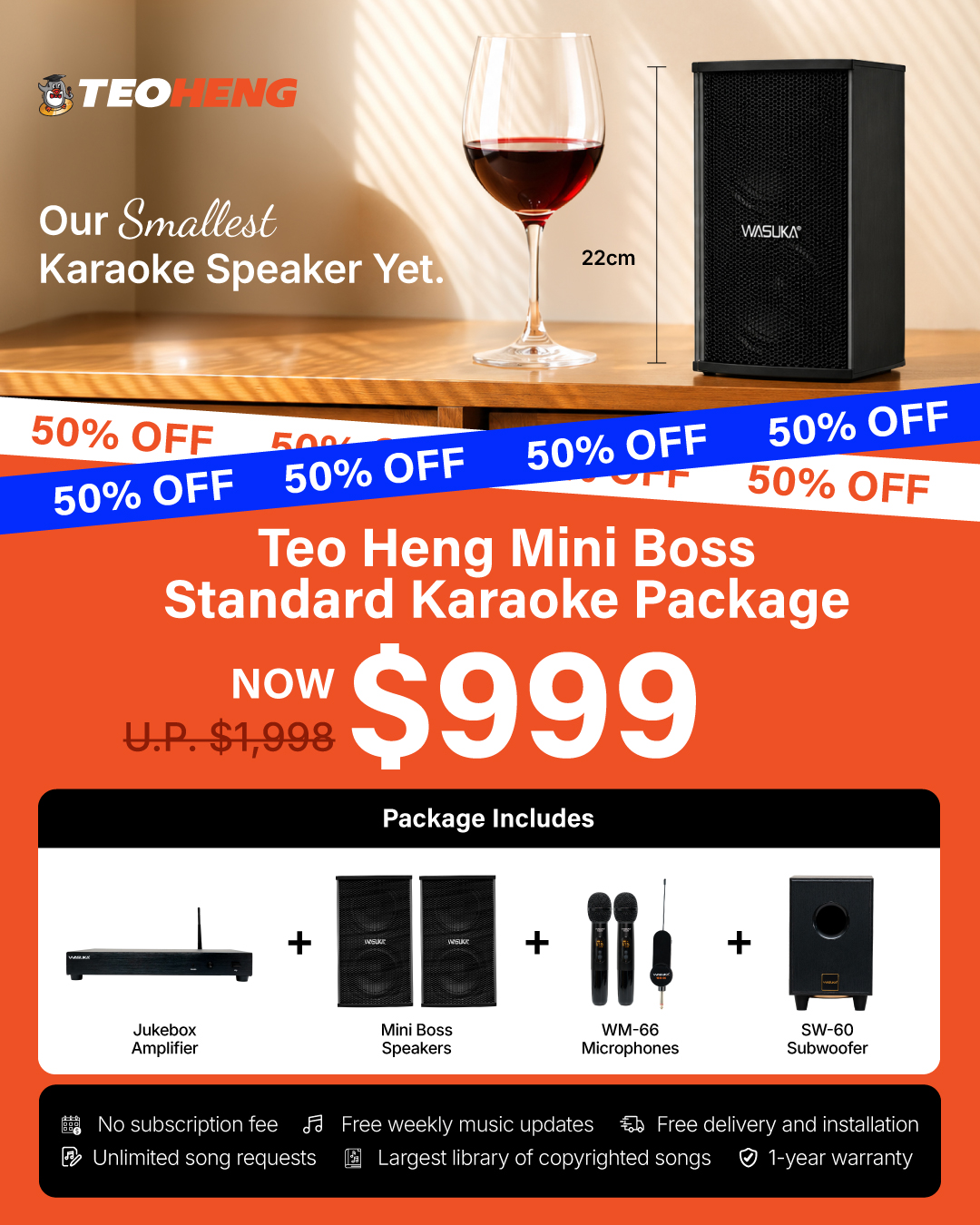 Teo Heng Trading & KTV Studio Facebook ad: $999 Full Setup. Our Smallest Speakers Yet.