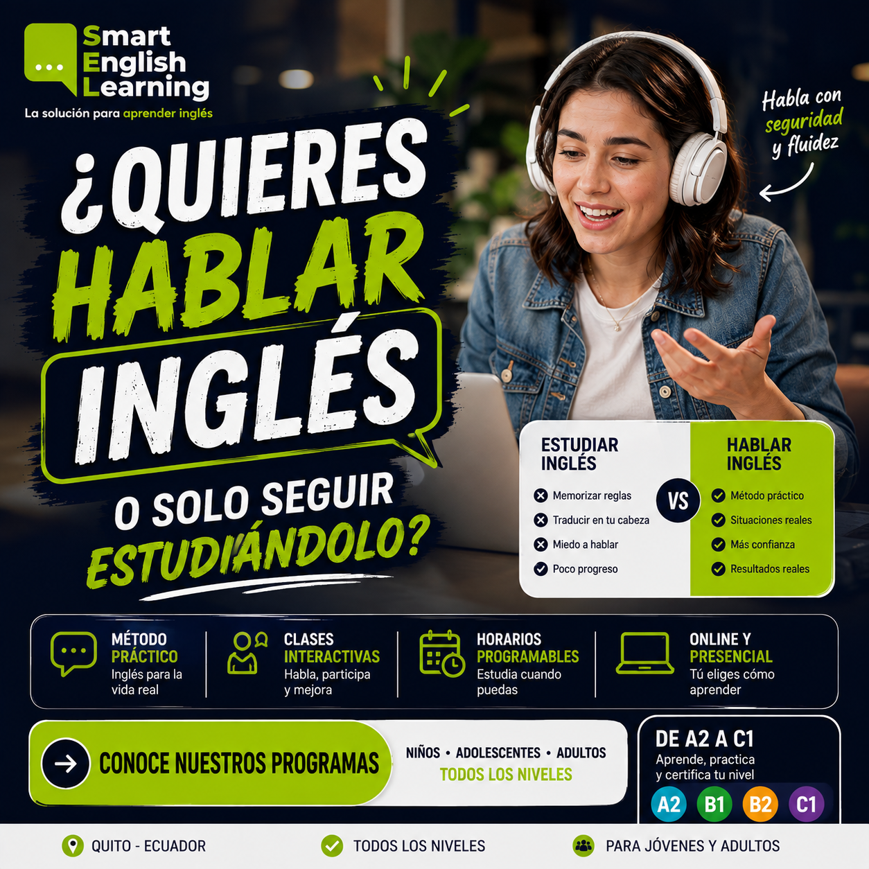 Smart English Learning Facebook ad: Aprender inglés es más sencillo de lo que piensas