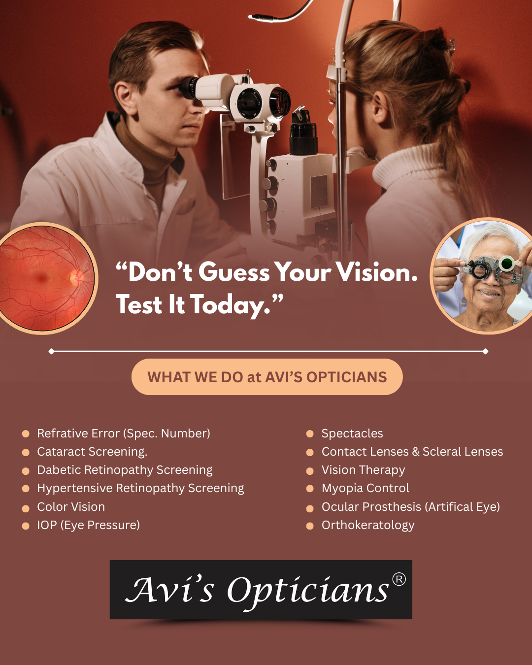 Avi's Opticians Facebook ad: Chat with us