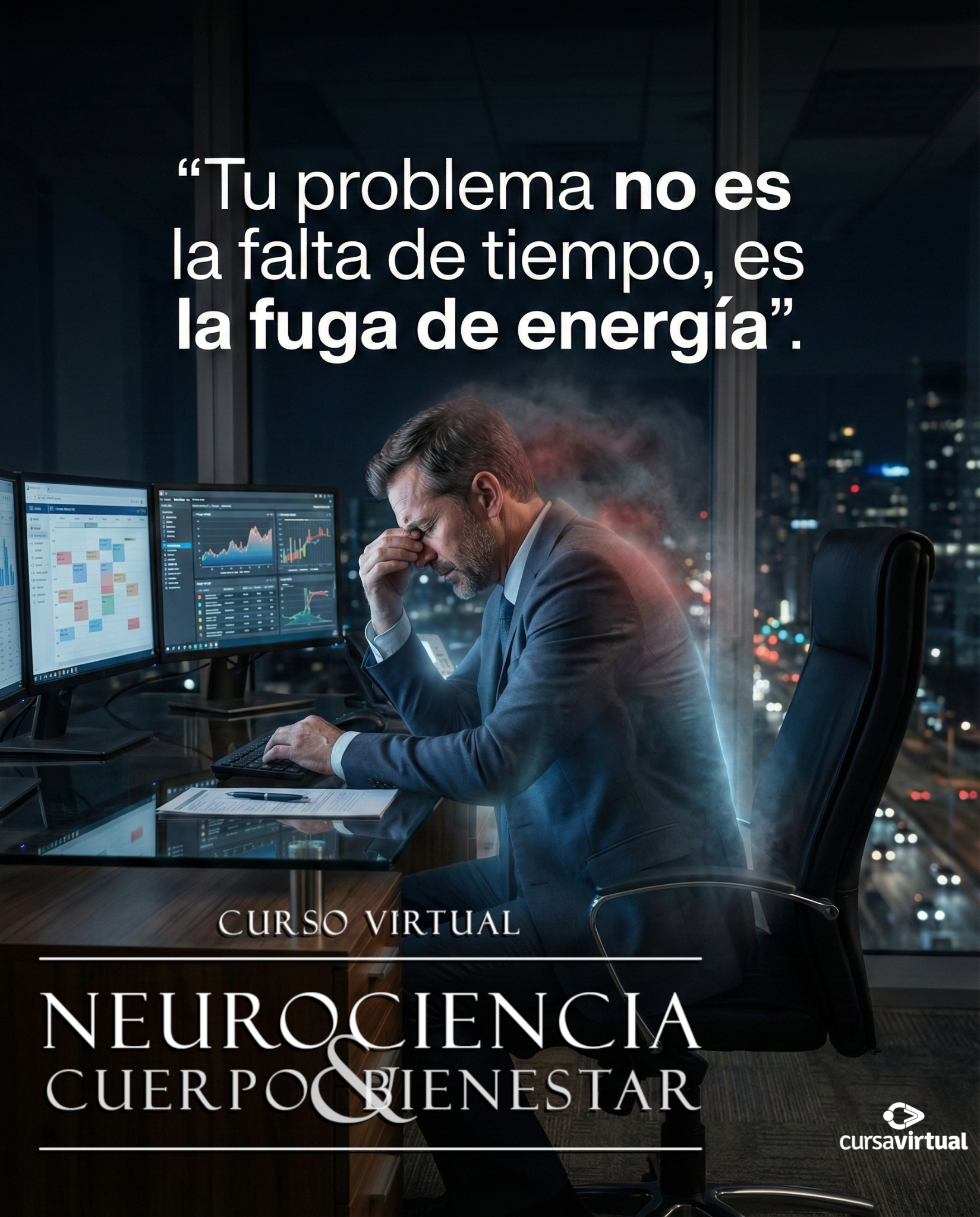 Cursa Virtual Facebook ad: No es falta de tiempo. Es fuga de energía.