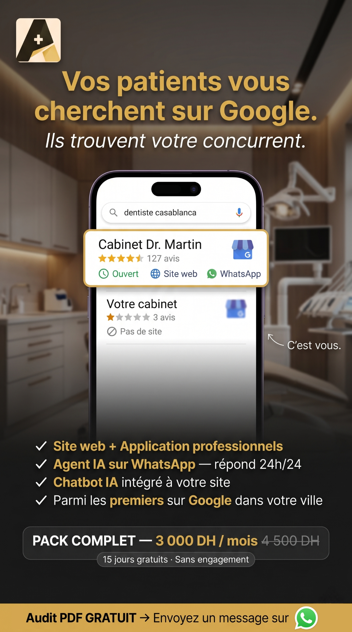 AzerPlus Solutions Facebook ad: Votre cabinet, visible sur Google dès ce mois