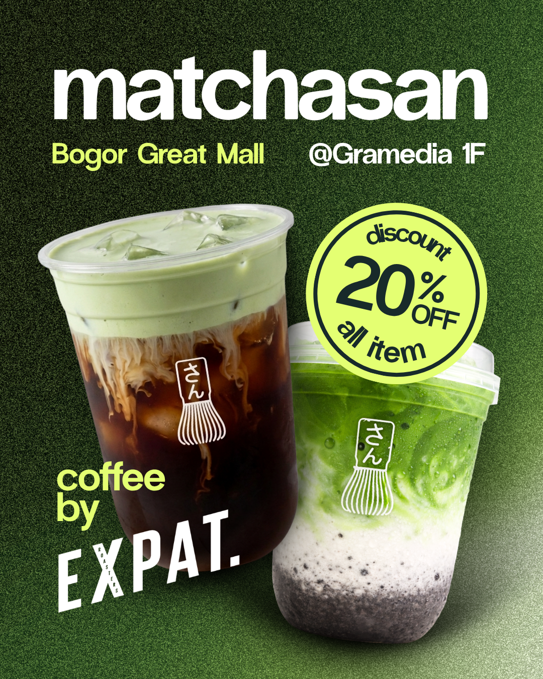 Matchasan Facebook ad: Grand Opening • 20% OFF All Items