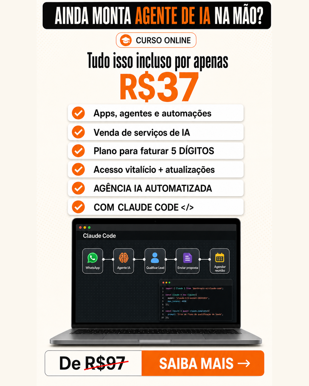 Rafael Castro Facebook ad: Fature 5 dígitos com sua agência de IA usando Claude Code