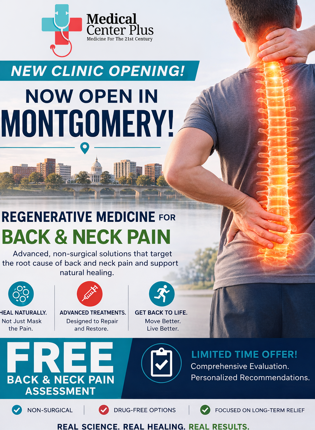 Medical Center Plus Joint and Spine Center Facebook ad: This FDA-Cleared Treatment Can Relieve Sciatica & Disc Pain