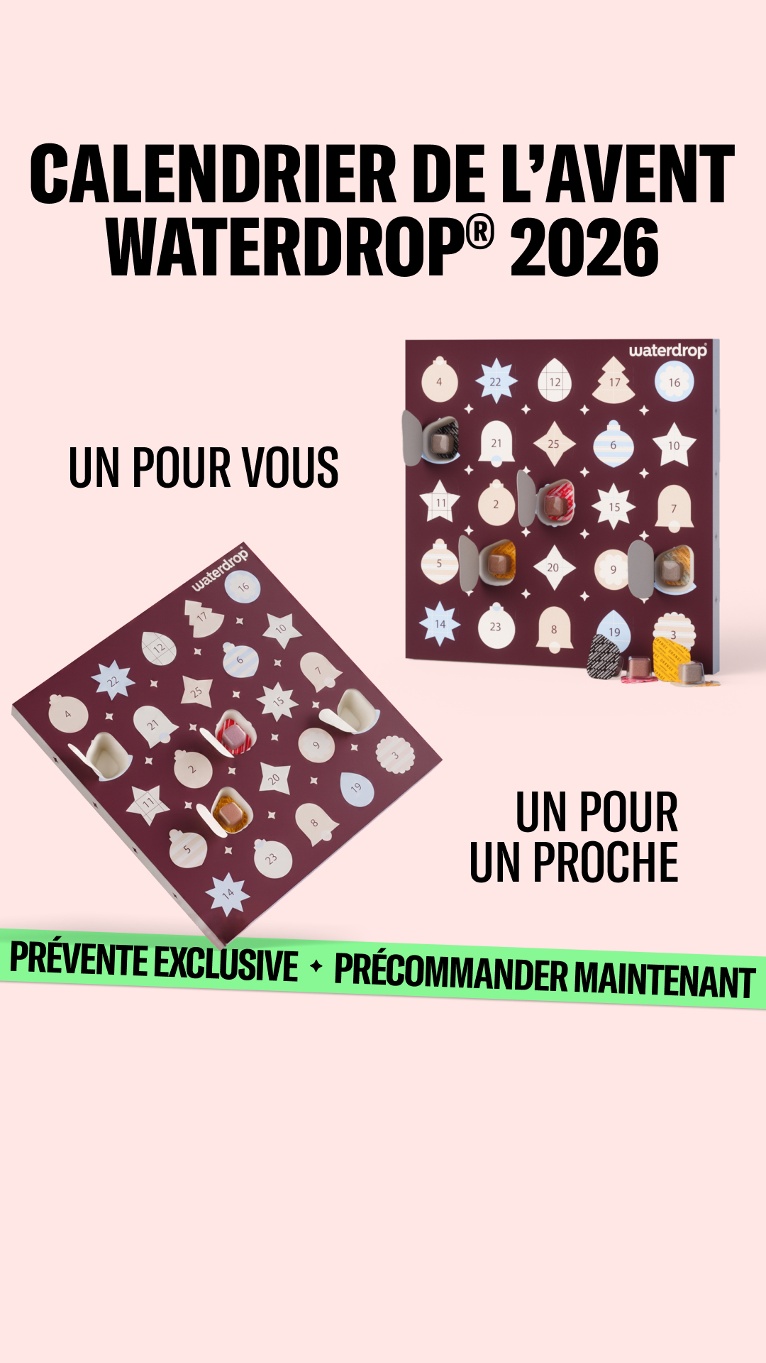 Waterdrop Facebook ad: Un pour vous, un pour un proche.