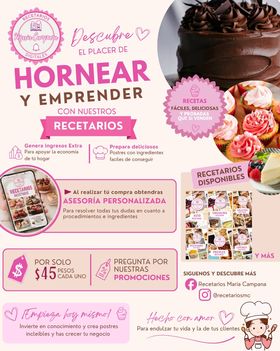 Recetarios María Campana Facebook ad: EMPRENDE CON NUESTROS RECETARIOS DE POSTRES