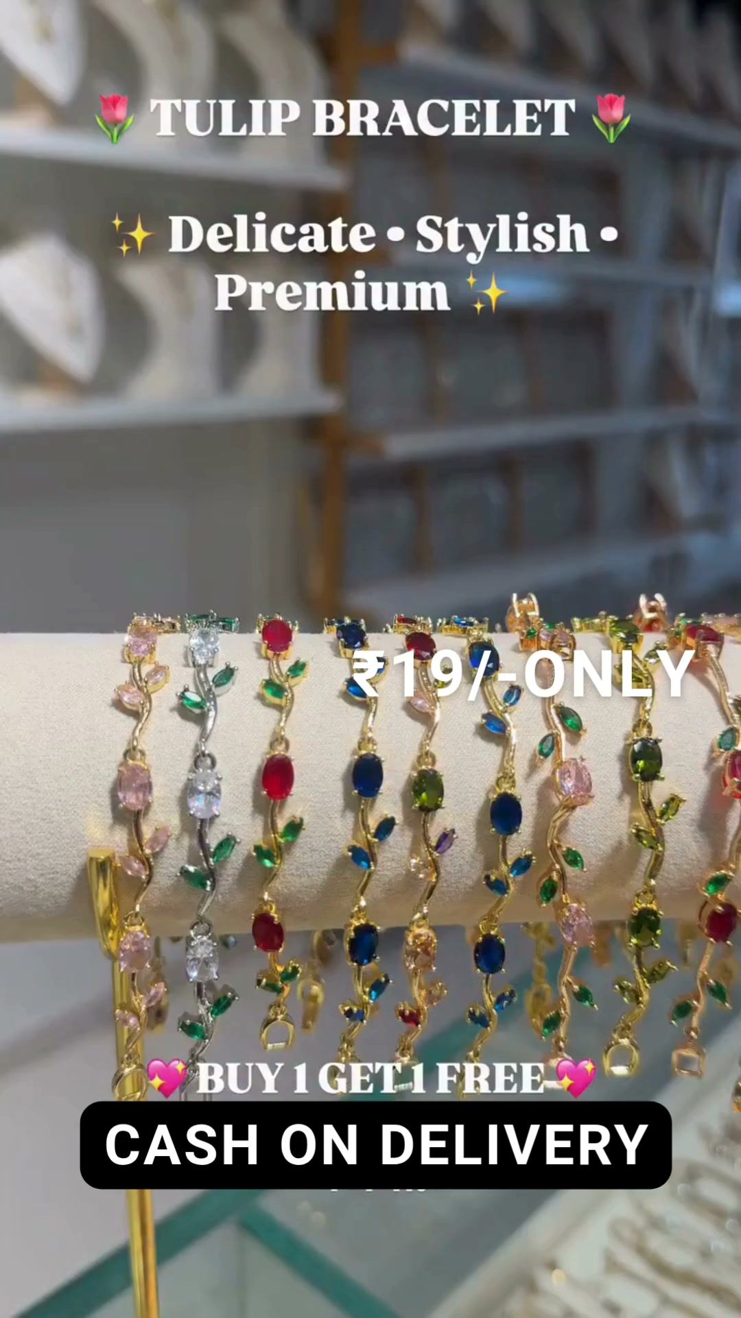 Akira Facebook ad: Delicate Tulip Crystal Bracelet, Buy 1 Get 1 FREE for ₹19…