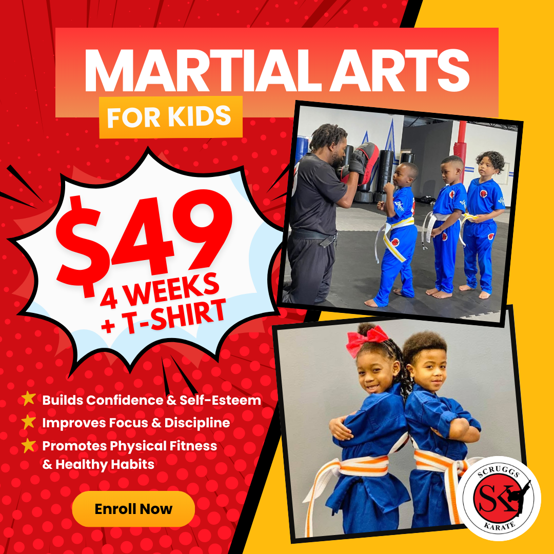 Scruggs Karate & Kickboxing Studio Facebook ad: Strong, Confident Kids Start Here