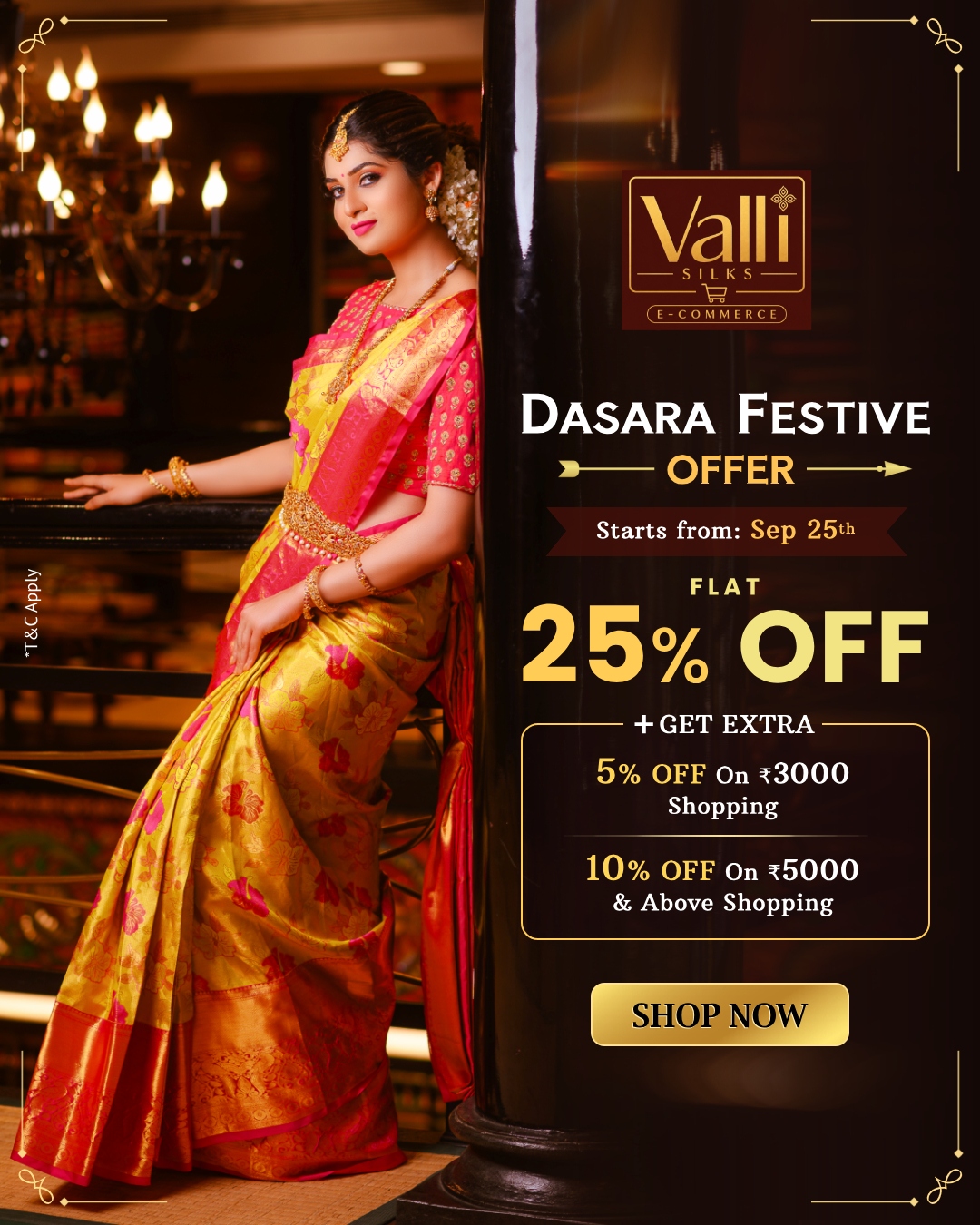 The Valli Silks Facebook ad: Dasara Sale Starts Sep 25 | Flat 25% OFF