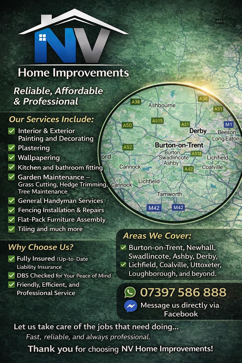 NV Home Improvements Facebook ad: Painting and decorating, plastering, tiling, kitchen and…