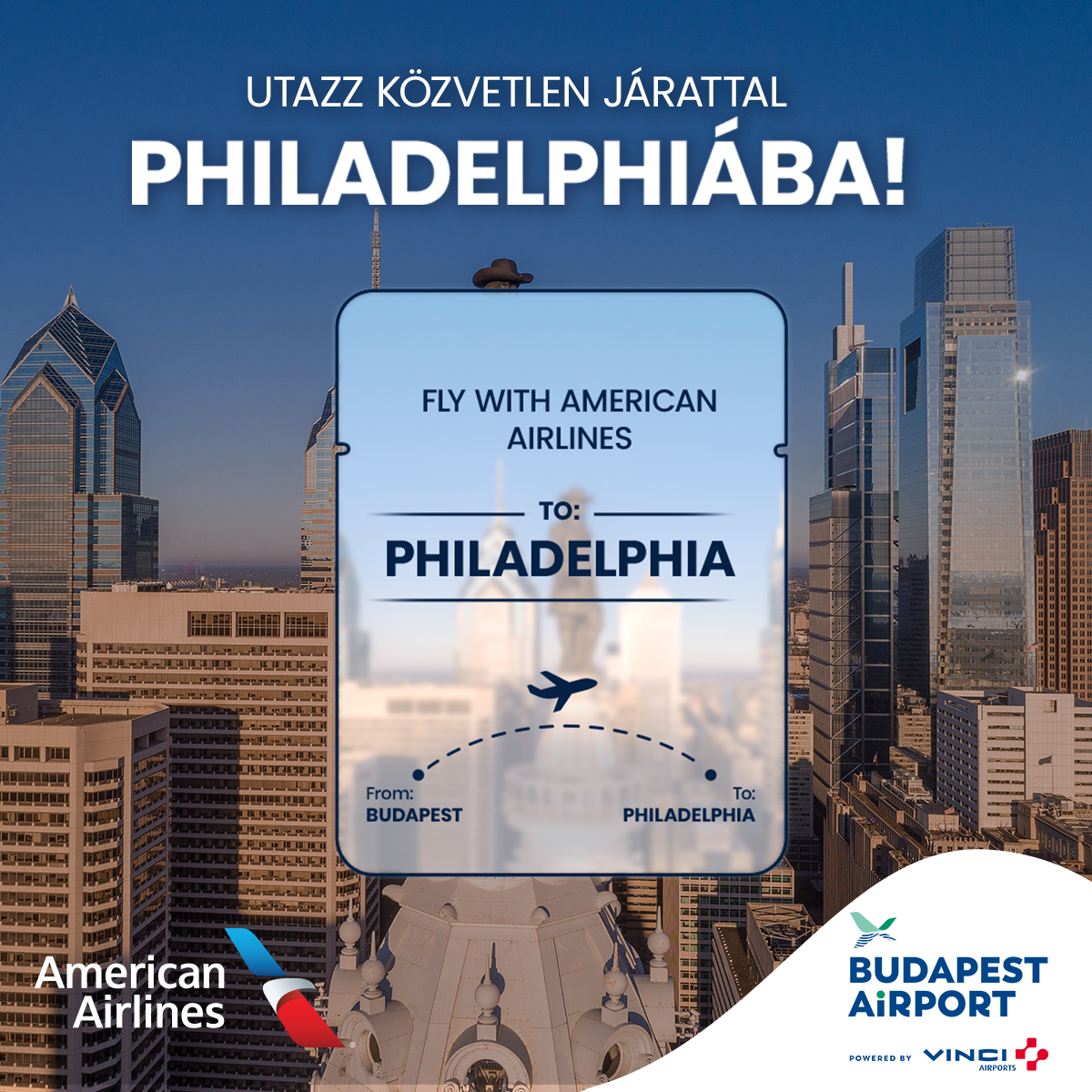 Budapest Airport Facebook ad: Vágj bele az amerikai kalandba közvetlenül Budapestről!