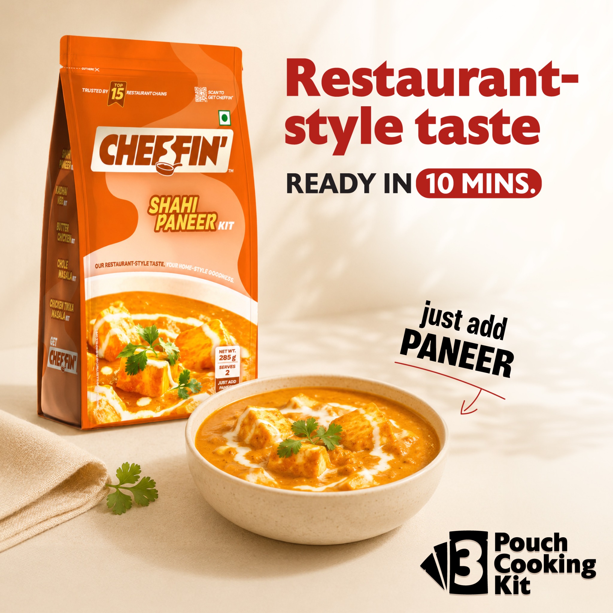 Get.cheffin Facebook ad: Shahi Paneer in Just 10 min.